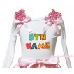 Personalize Custom White Long Sleeves Top Light Pink Sequins Ruffles Light Pink Bow & Birthday Baby Name TB1224